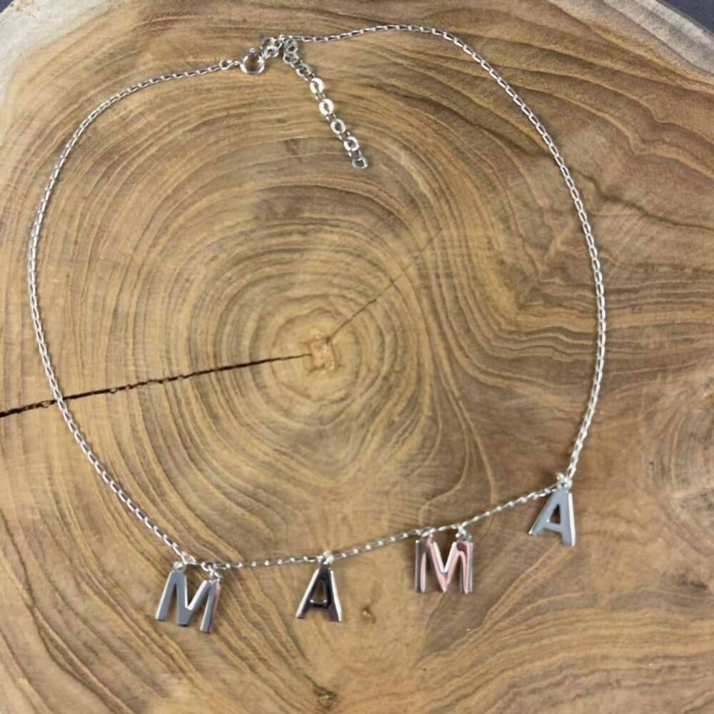 NEW BOHO SOL women's mama letter necklace in silver
